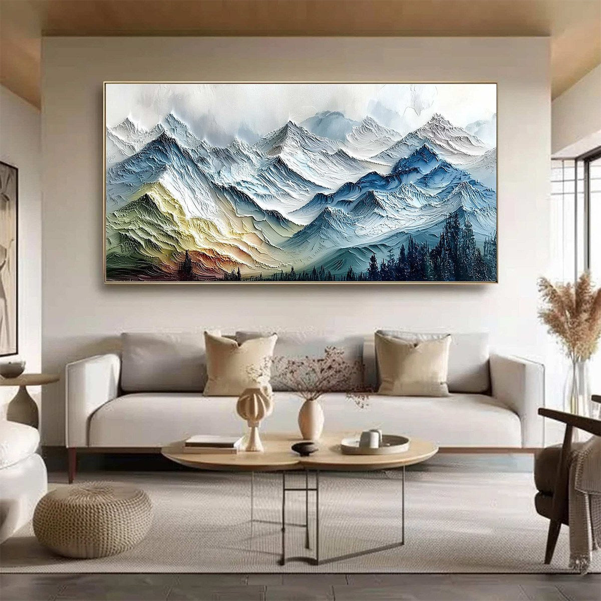 ALPINE GLOW: Large Textured Impasto Mountain Range Wall Art - Image 2
