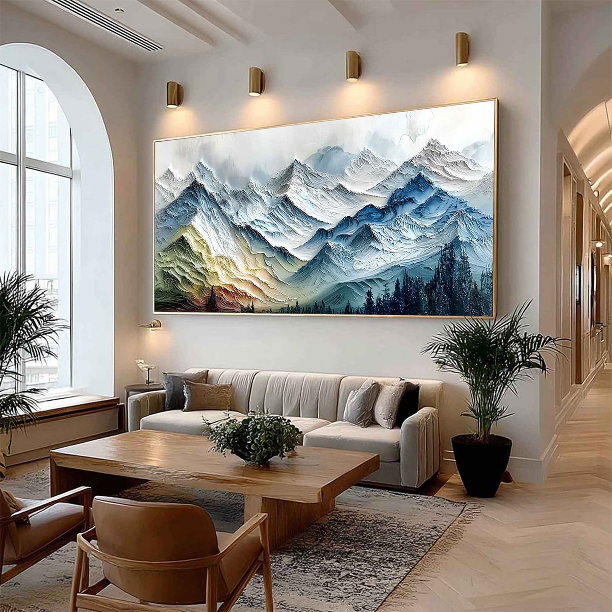 ALPINE GLOW: Large Textured Impasto Mountain Range Wall Art - Image 7