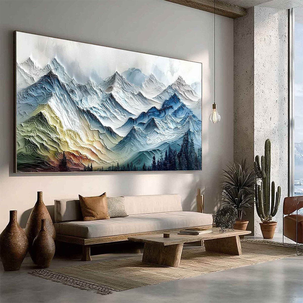 ALPINE GLOW: Large Textured Impasto Mountain Range Wall Art - Image 8