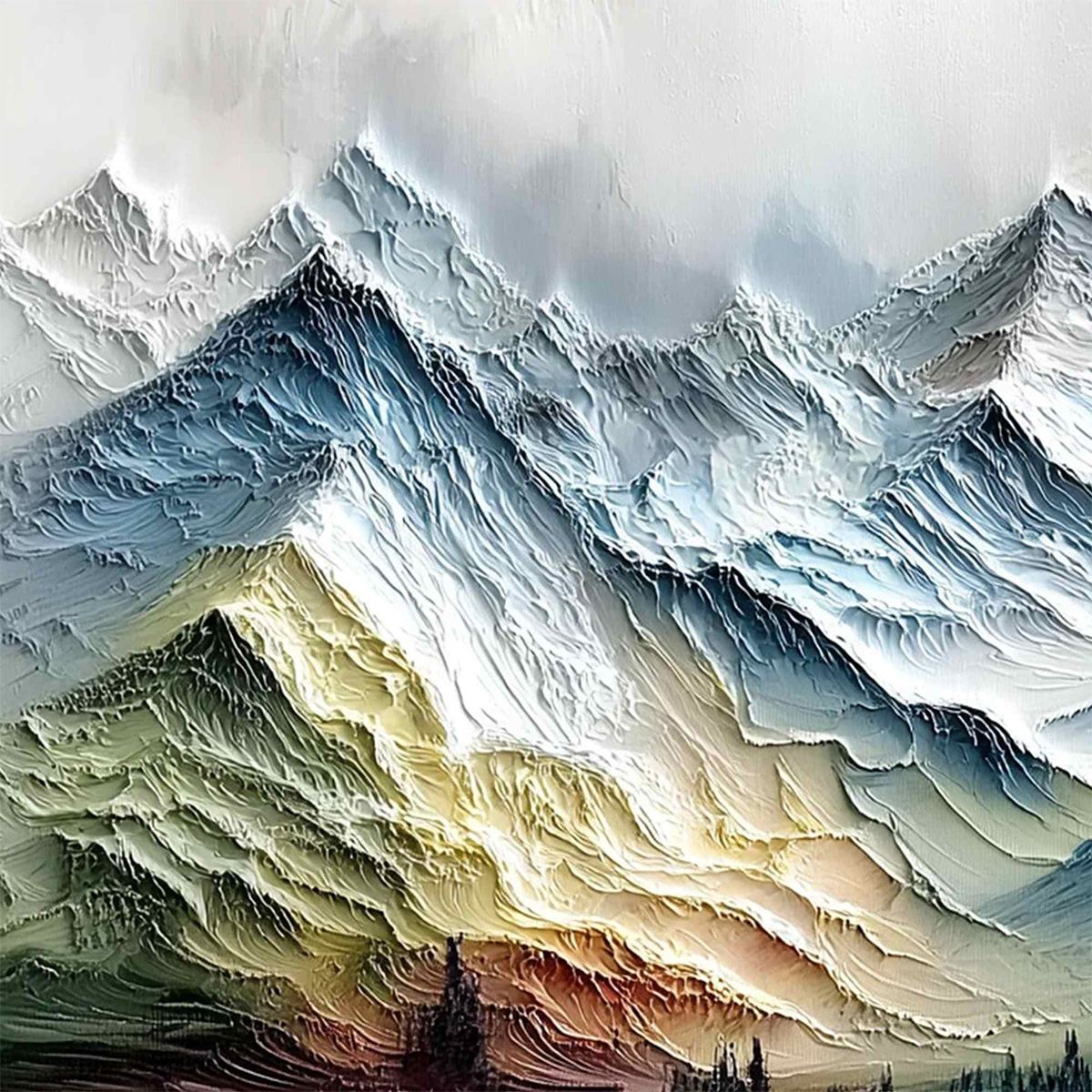 ALPINE GLOW: Large Textured Impasto Mountain Range Wall Art - Image 3