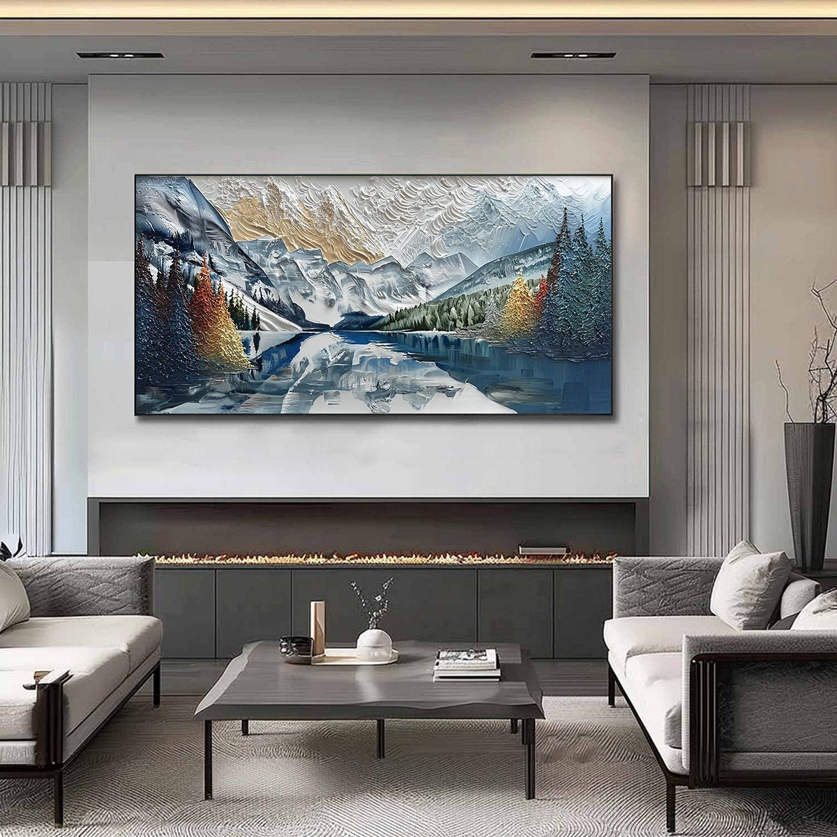 ALPINE GLOW: Textured Mountain Lake Impasto Landscape Painting - Image 2