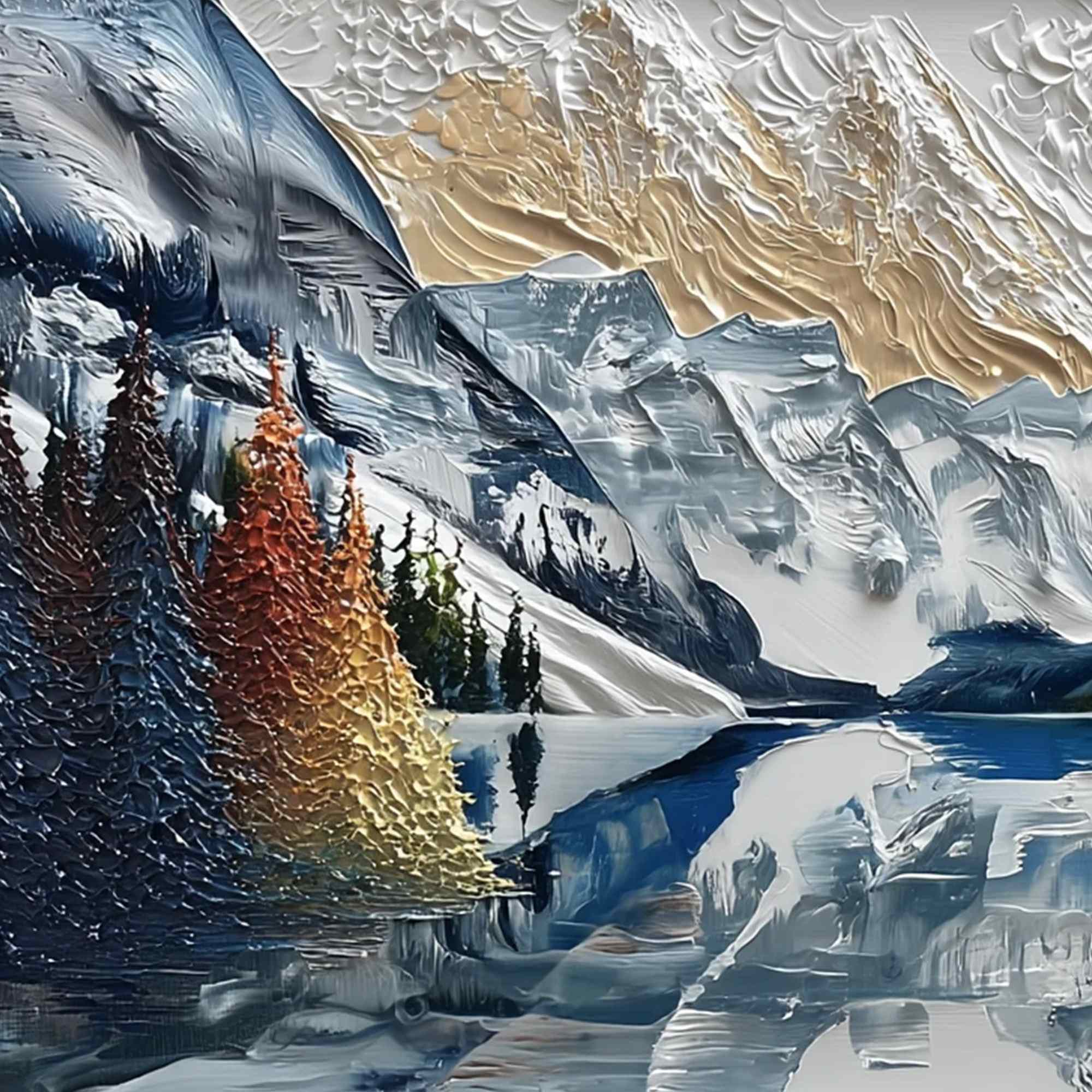 ALPINE GLOW: Textured Mountain Lake Impasto Landscape Painting - Image 3