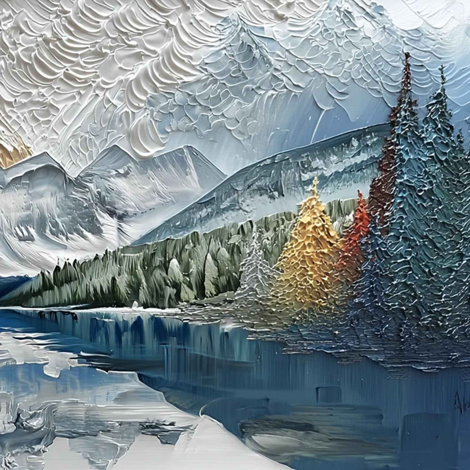 ALPINE GLOW: Textured Mountain Lake Impasto Landscape Painting - Image 5
