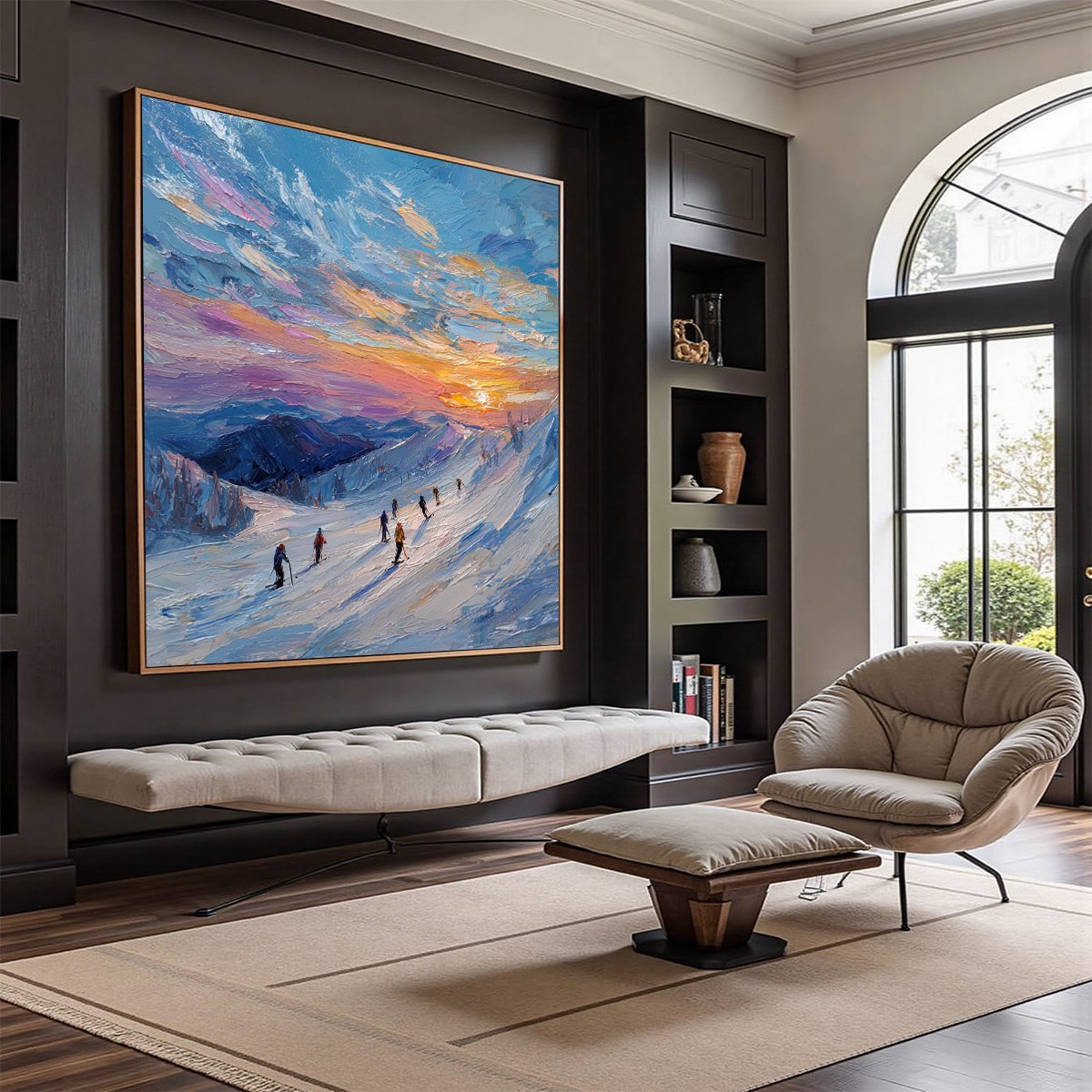 ALPINE GLOW: Textured Palette Knife Skiing Mountain Landscape Painting - Image 7