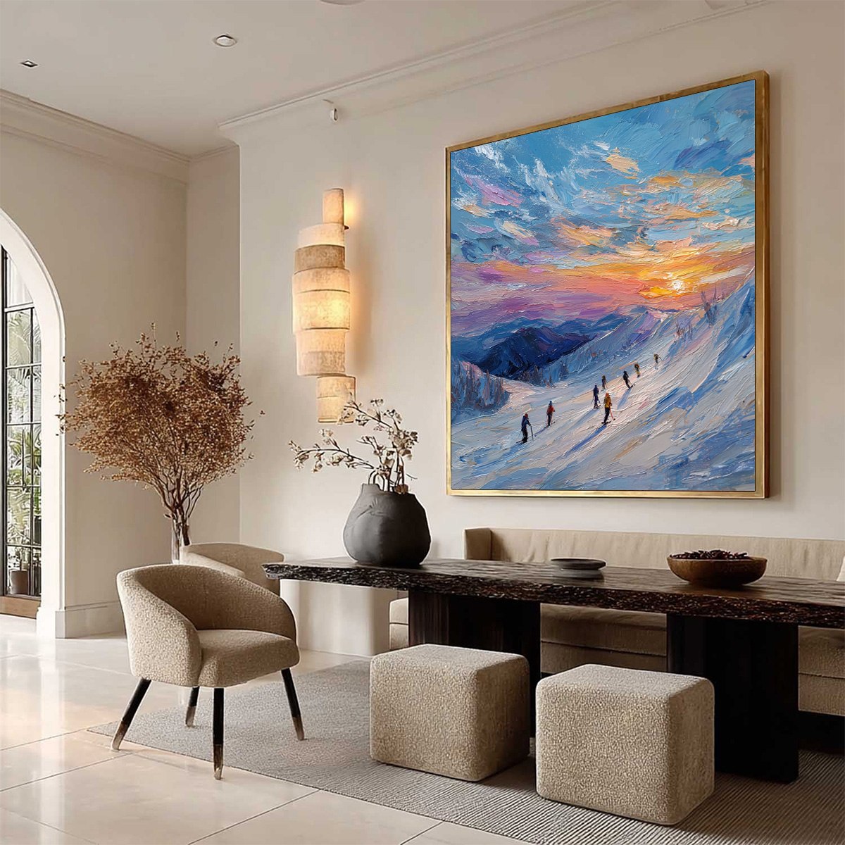 ALPINE GLOW: Textured Palette Knife Skiing Mountain Landscape Painting - Image 8