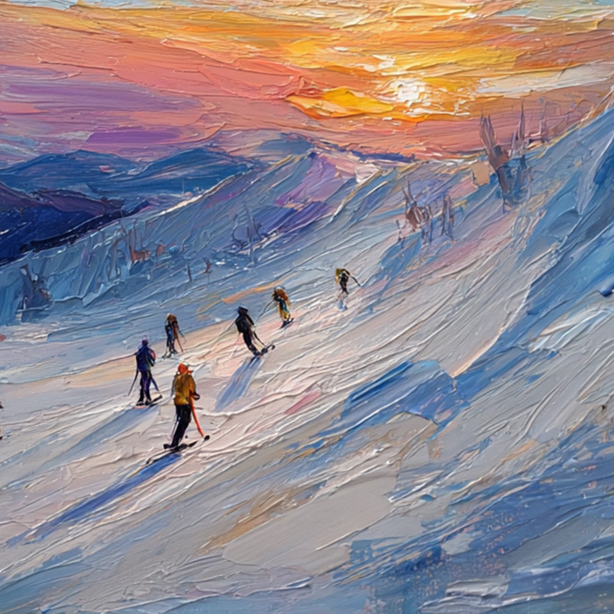 ALPINE GLOW: Textured Palette Knife Skiing Mountain Landscape Painting - Image 3