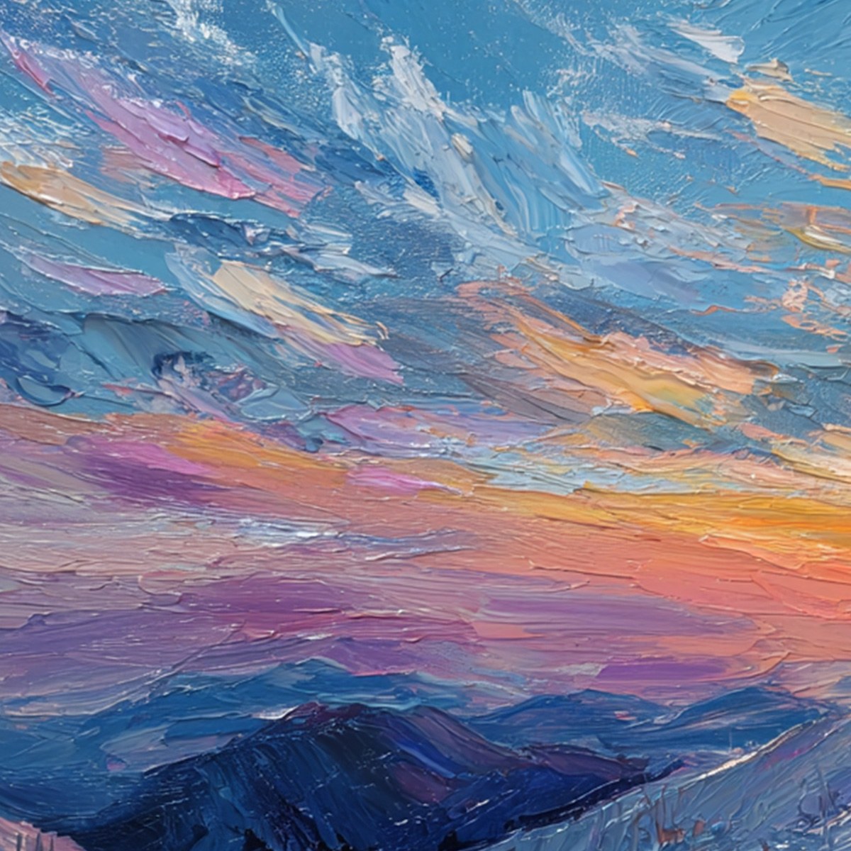 ALPINE GLOW: Textured Palette Knife Skiing Mountain Landscape Painting - Image 5
