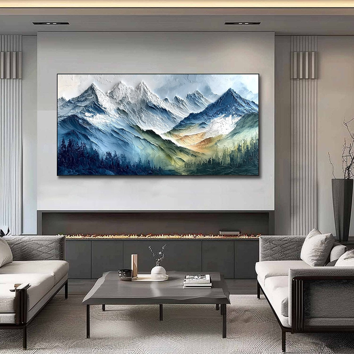 ALPINE MAJESTY: Textured Impasto Mountain Range Landscape Painting - Image 2