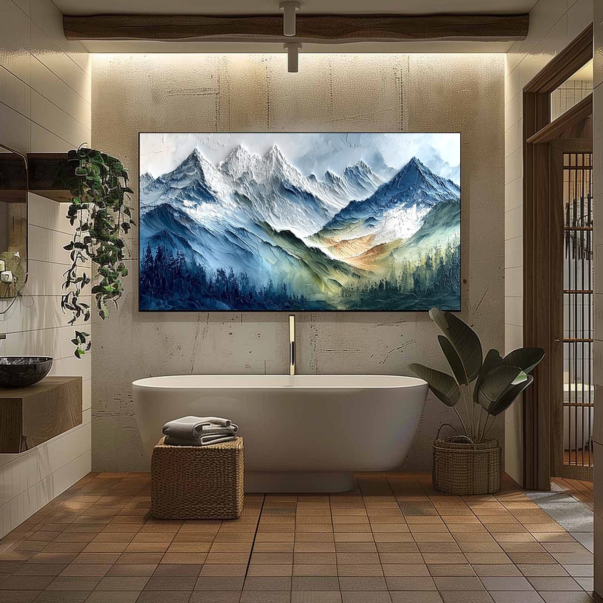 ALPINE MAJESTY: Textured Impasto Mountain Range Landscape Painting - Image 6