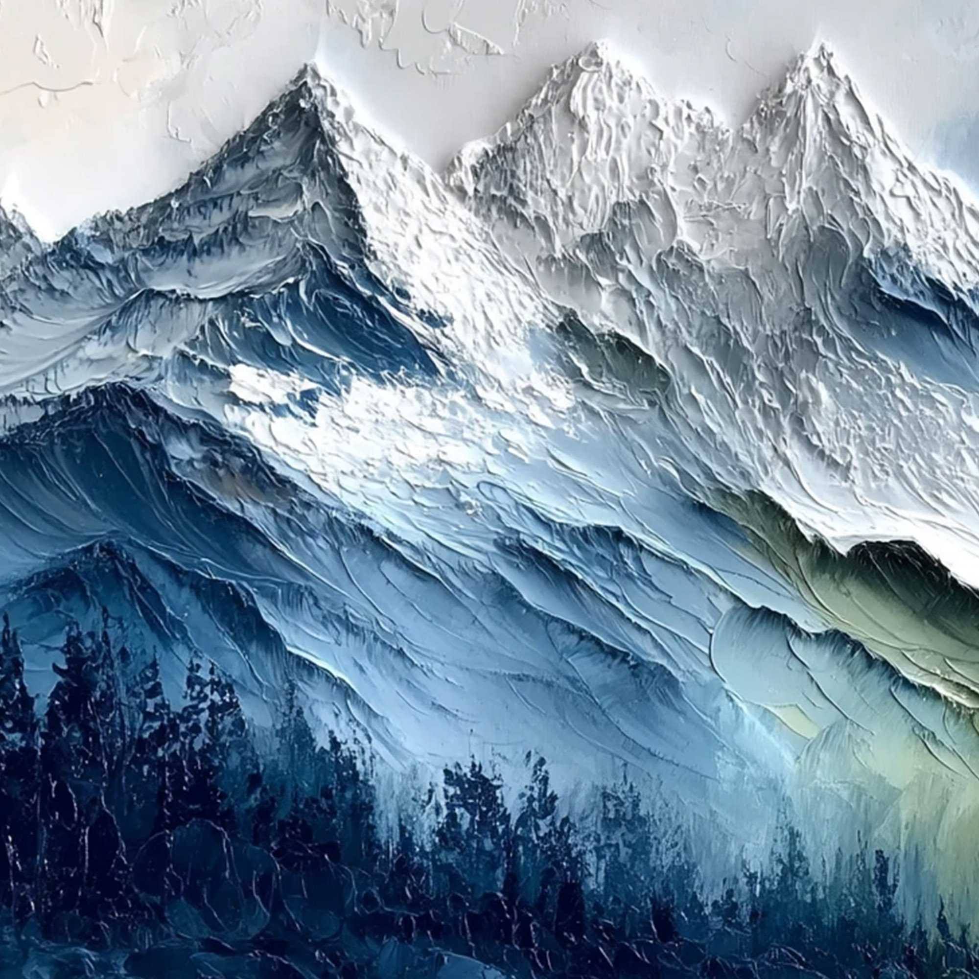 ALPINE MAJESTY: Textured Impasto Mountain Range Landscape Painting - Image 3
