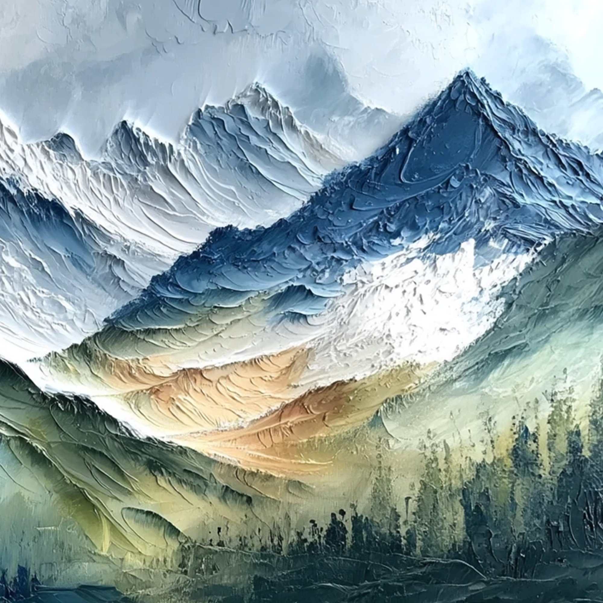 ALPINE MAJESTY: Textured Impasto Mountain Range Landscape Painting - Image 5