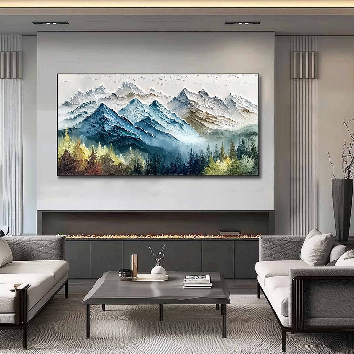 ALPINE MAJESTY: Textured Mountain and Forest Landscape Painting - Image 2