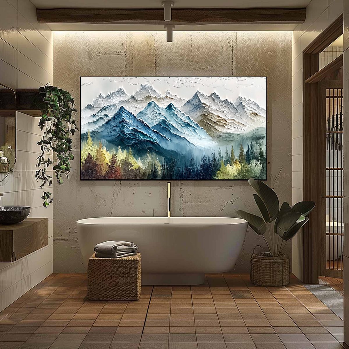 ALPINE MAJESTY: Textured Mountain and Forest Landscape Painting - Image 6