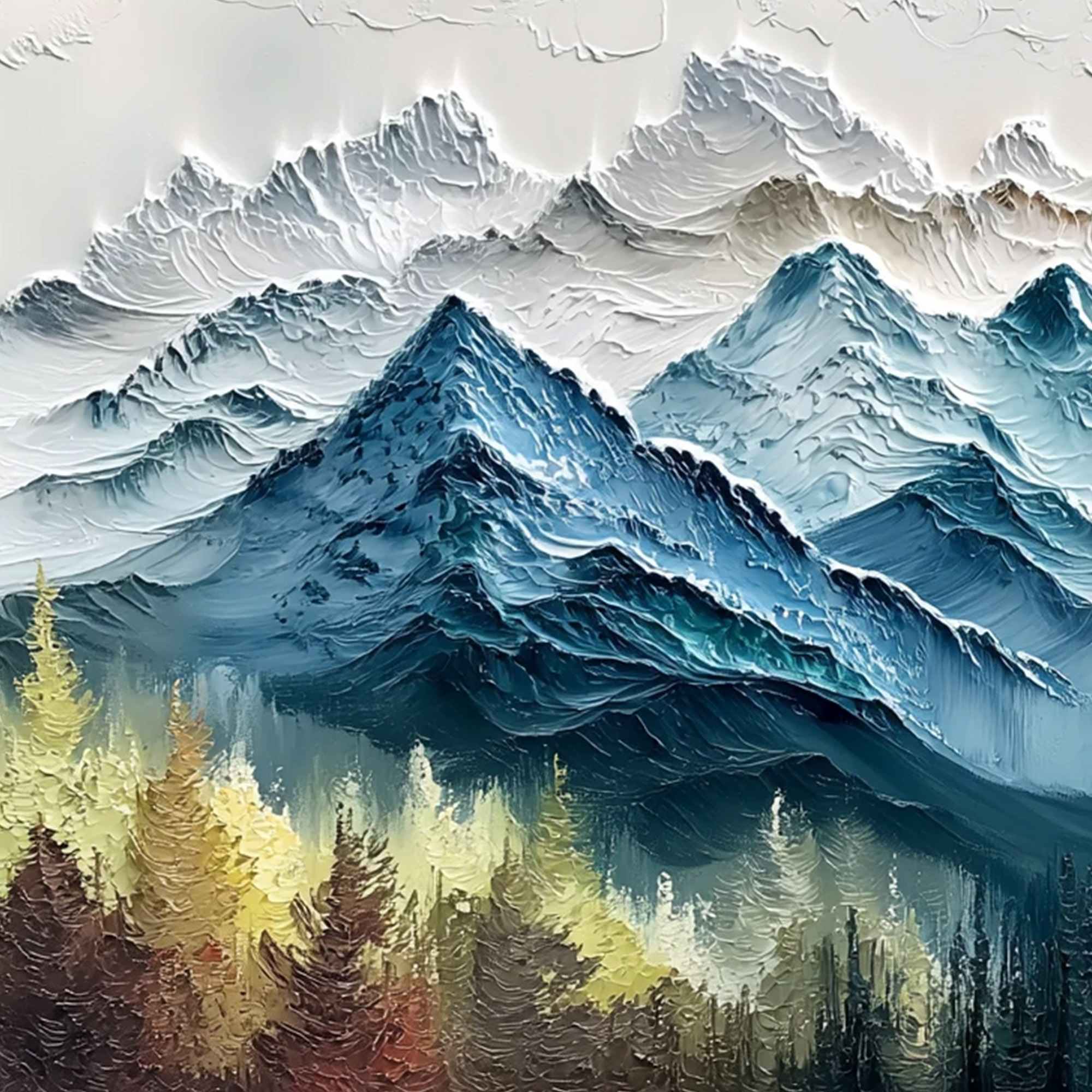 ALPINE MAJESTY: Textured Mountain and Forest Landscape Painting - Image 3