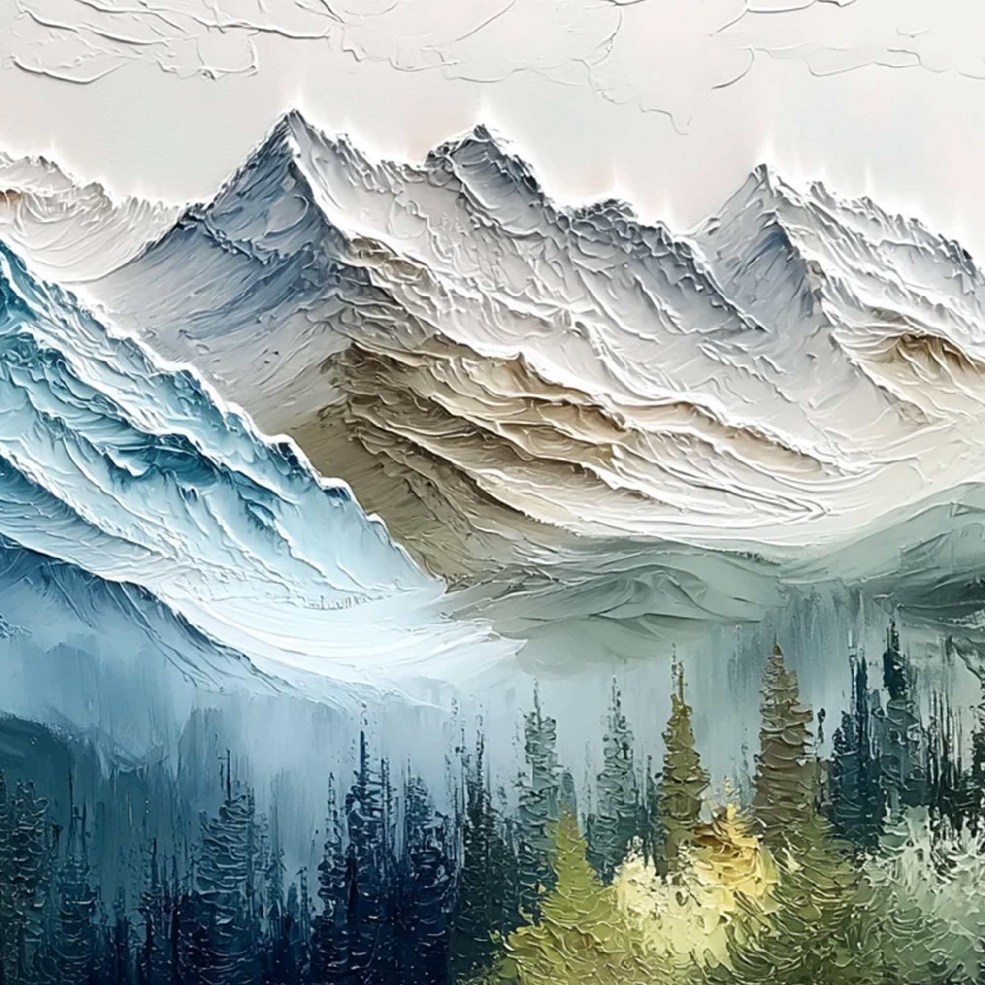 ALPINE MAJESTY: Textured Mountain and Forest Landscape Painting - Image 5