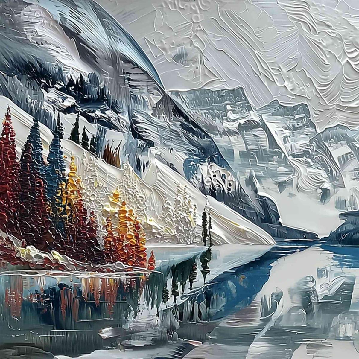 ALPINE REFLECTION: Textured Palette Knife Mountain & Lake Landscape Painting - Image 3