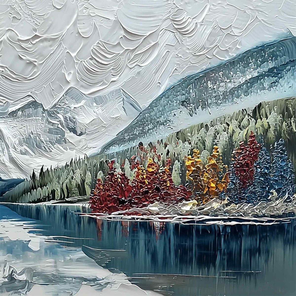 ALPINE REFLECTION: Textured Palette Knife Mountain & Lake Landscape Painting - Image 5