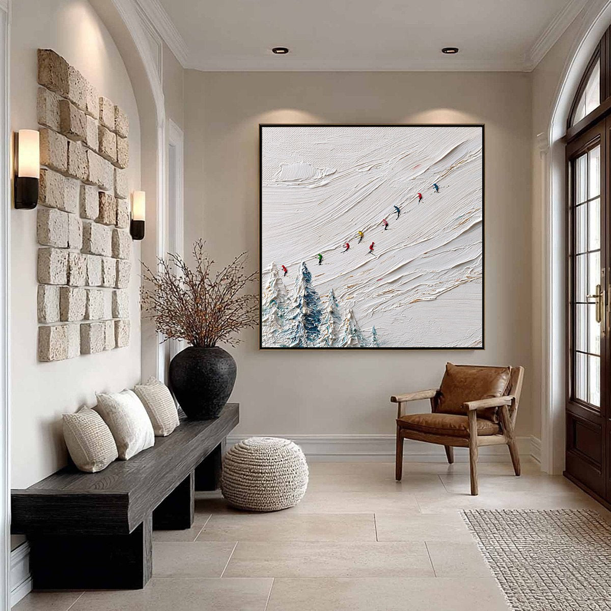 ALPINE RUSH: Heavily Textured Impasto Skiing Sports Painting - Image 6