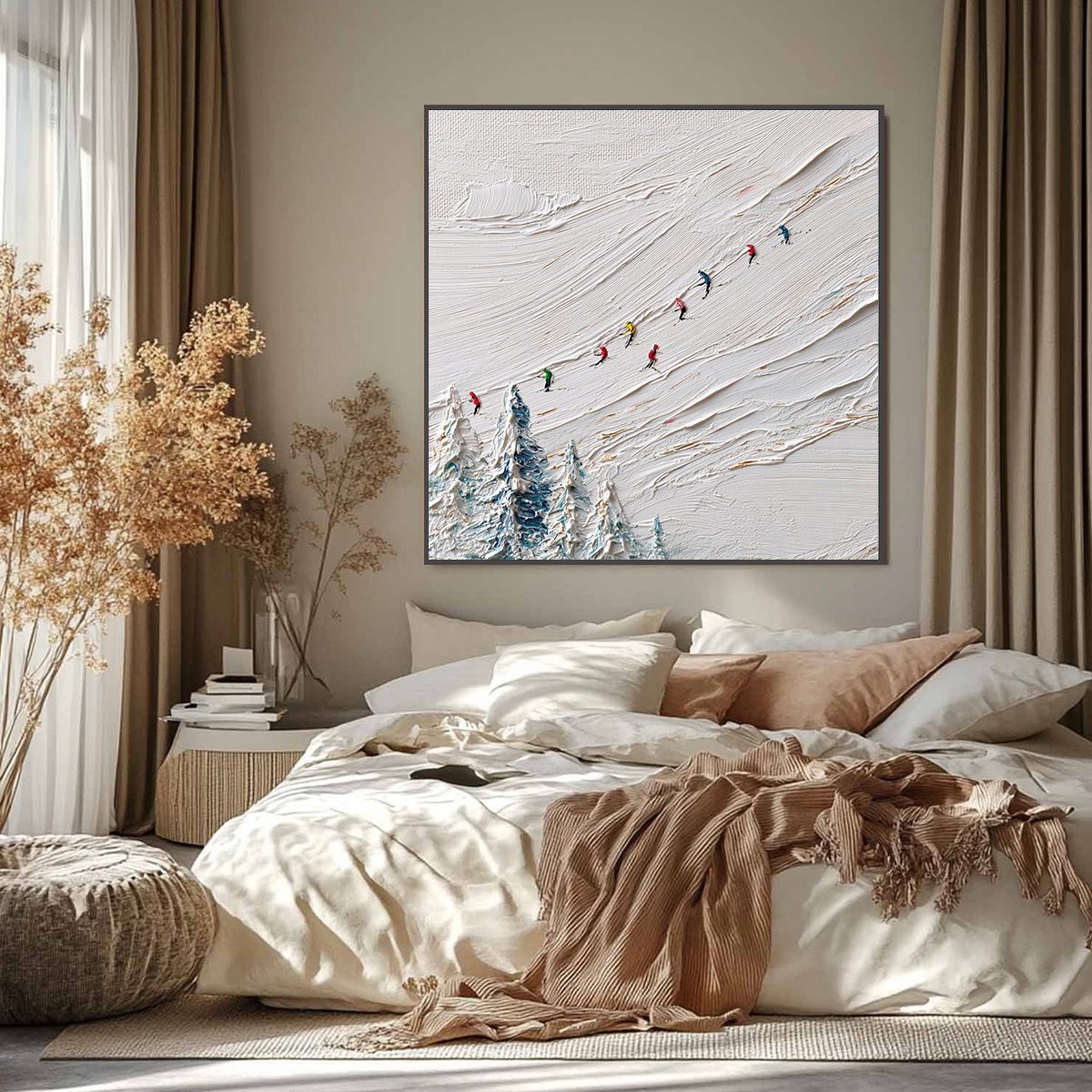 ALPINE RUSH: Heavily Textured Impasto Skiing Sports Painting - Image 2