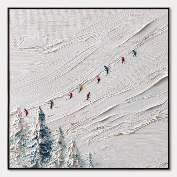 ALPINE RUSH: Heavily Textured Impasto Skiing Sports Painting