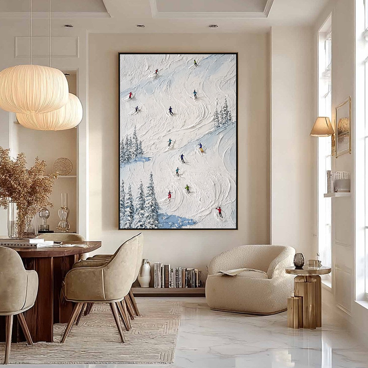 ALPINE RUSH: Heavy Texture Impasto Painting of Skiers on a Mountain Slope - Image 6