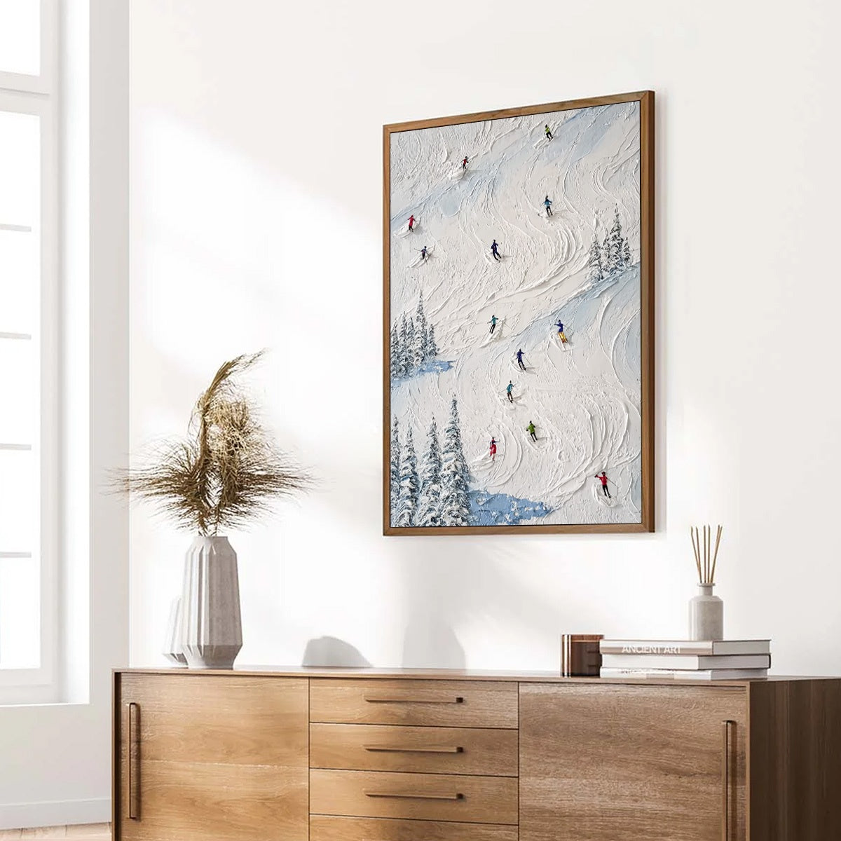 ALPINE RUSH: Heavy Texture Impasto Painting of Skiers on a Mountain Slope - Image 8
