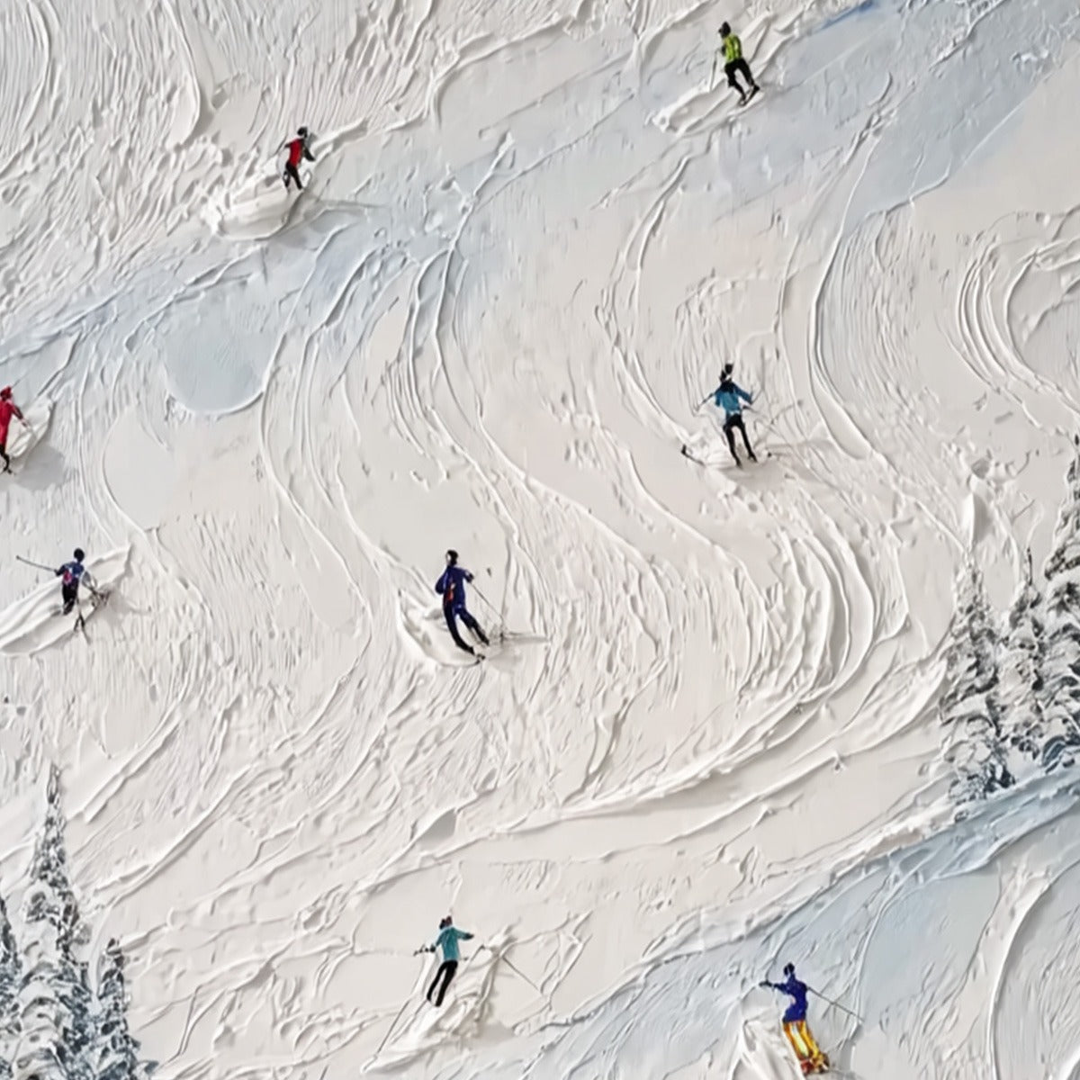 ALPINE RUSH: Heavy Texture Impasto Painting of Skiers on a Mountain Slope - Image 5