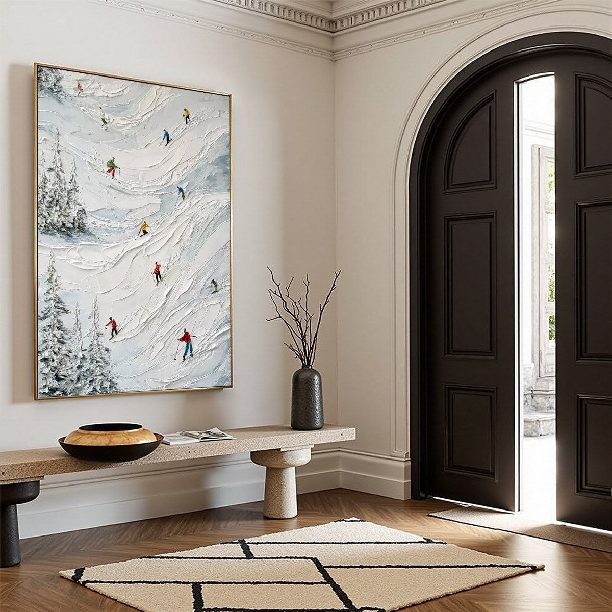 ALPINE RUSH: Heavy Texture Impasto Painting of Skiers on a Mountain - Image 8