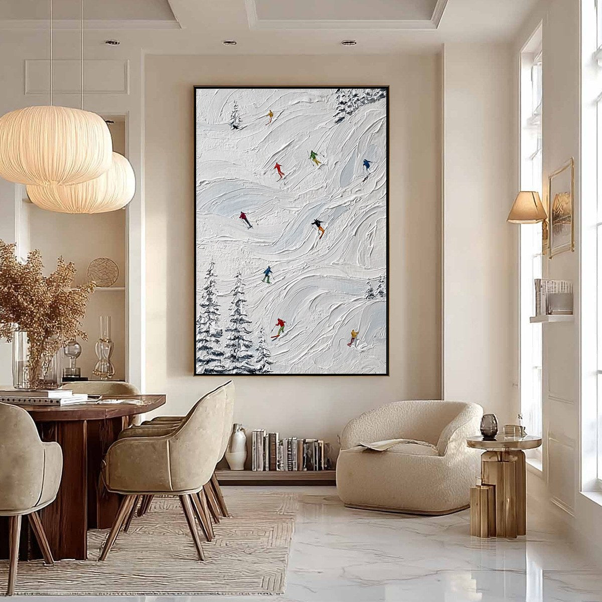 ALPINE RUSH: Textured Impasto Painting of Skiers on Snowy Slopes - Image 6