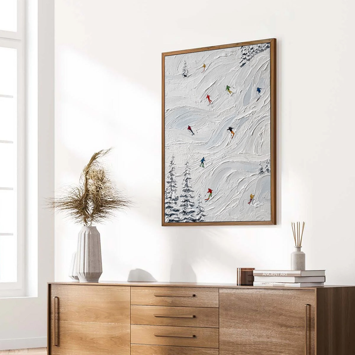 ALPINE RUSH: Textured Impasto Painting of Skiers on Snowy Slopes - Image 8