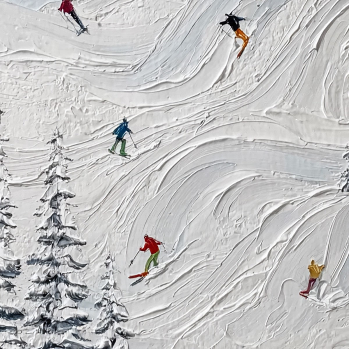ALPINE RUSH: Textured Impasto Painting of Skiers on Snowy Slopes - Image 3
