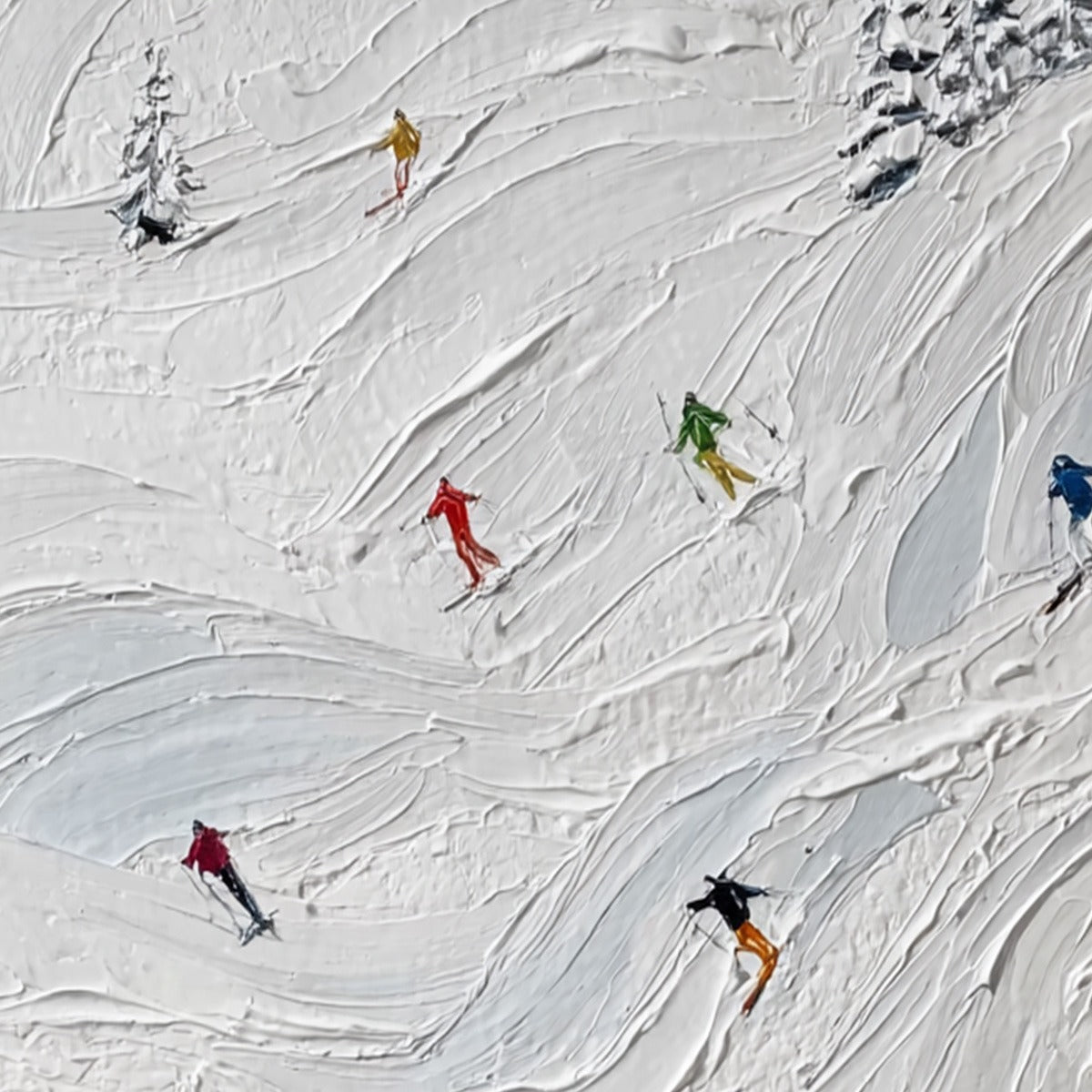 ALPINE RUSH: Textured Impasto Painting of Skiers on Snowy Slopes - Image 5