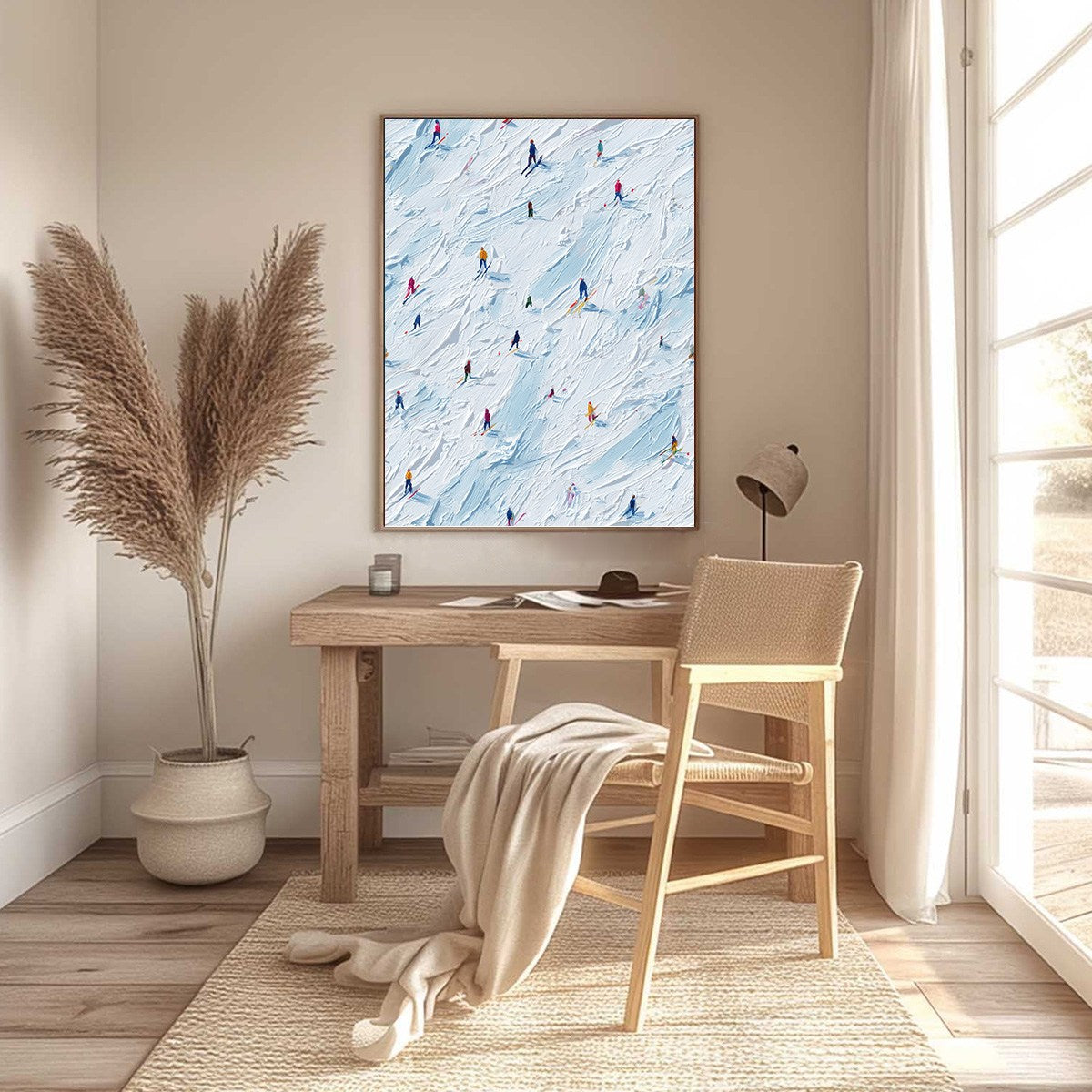 ALPINE RUSH: Textured Impasto Painting of Skiers on a Slope - Image 4