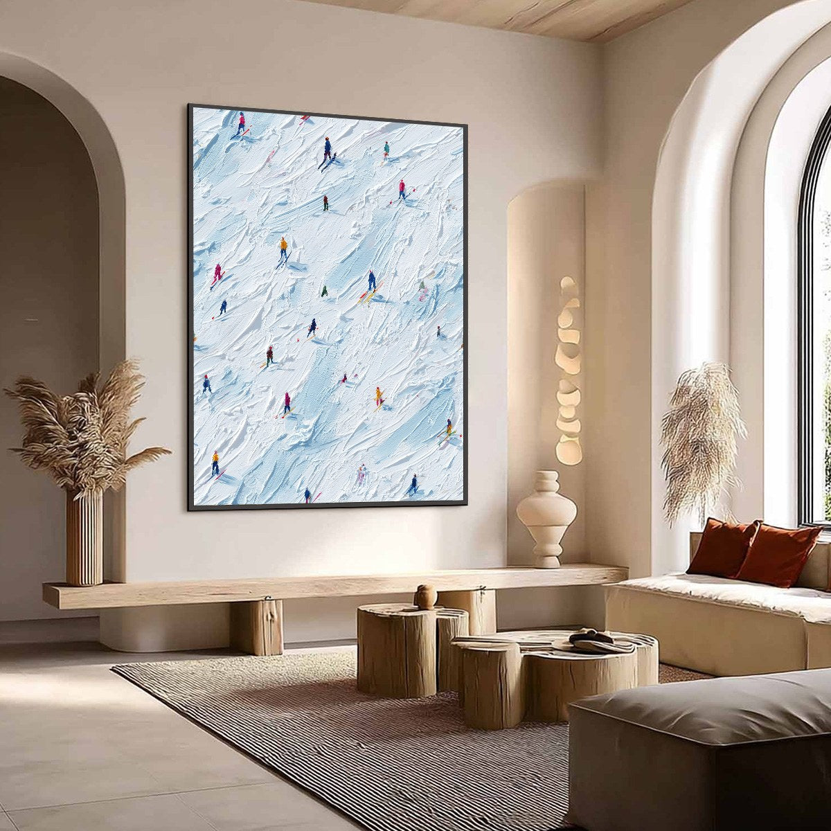 ALPINE RUSH: Textured Impasto Painting of Skiers on a Slope - Image 7