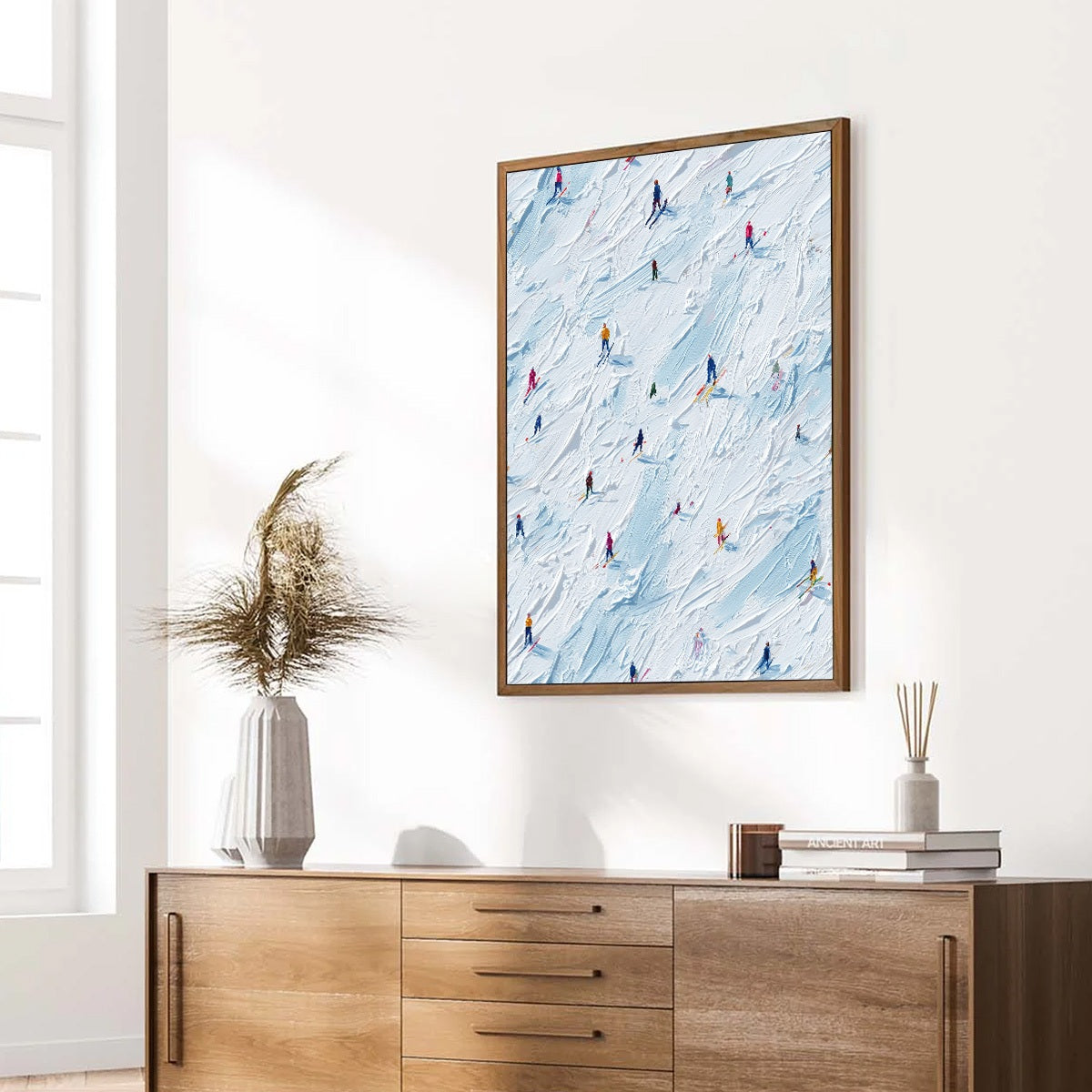 ALPINE RUSH: Textured Impasto Painting of Skiers on a Slope - Image 8