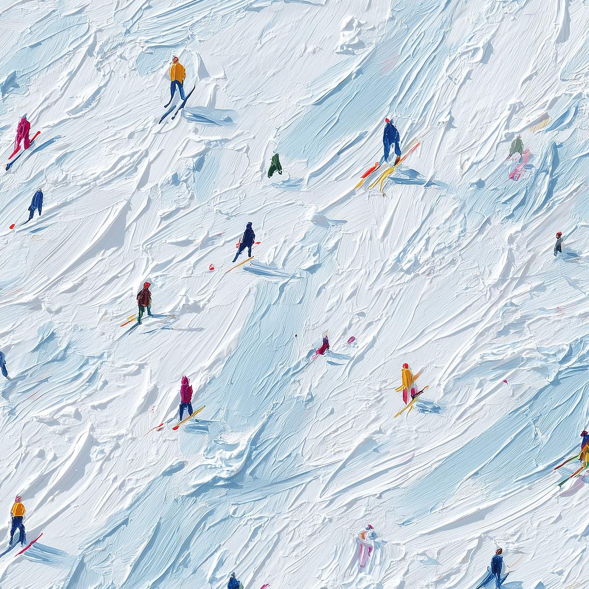ALPINE RUSH: Textured Impasto Painting of Skiers on a Slope - Image 3