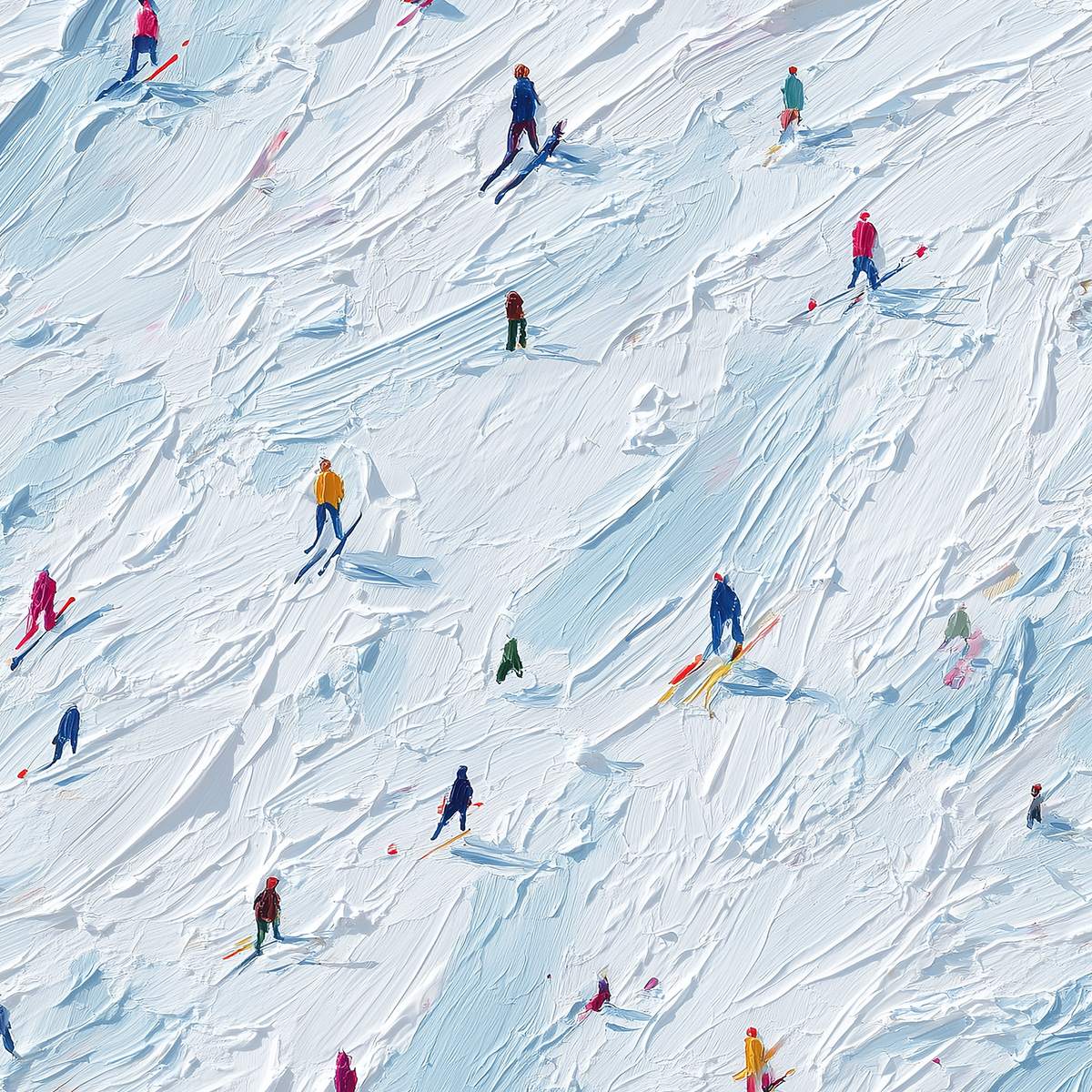 ALPINE RUSH: Textured Impasto Painting of Skiers on a Slope - Image 5