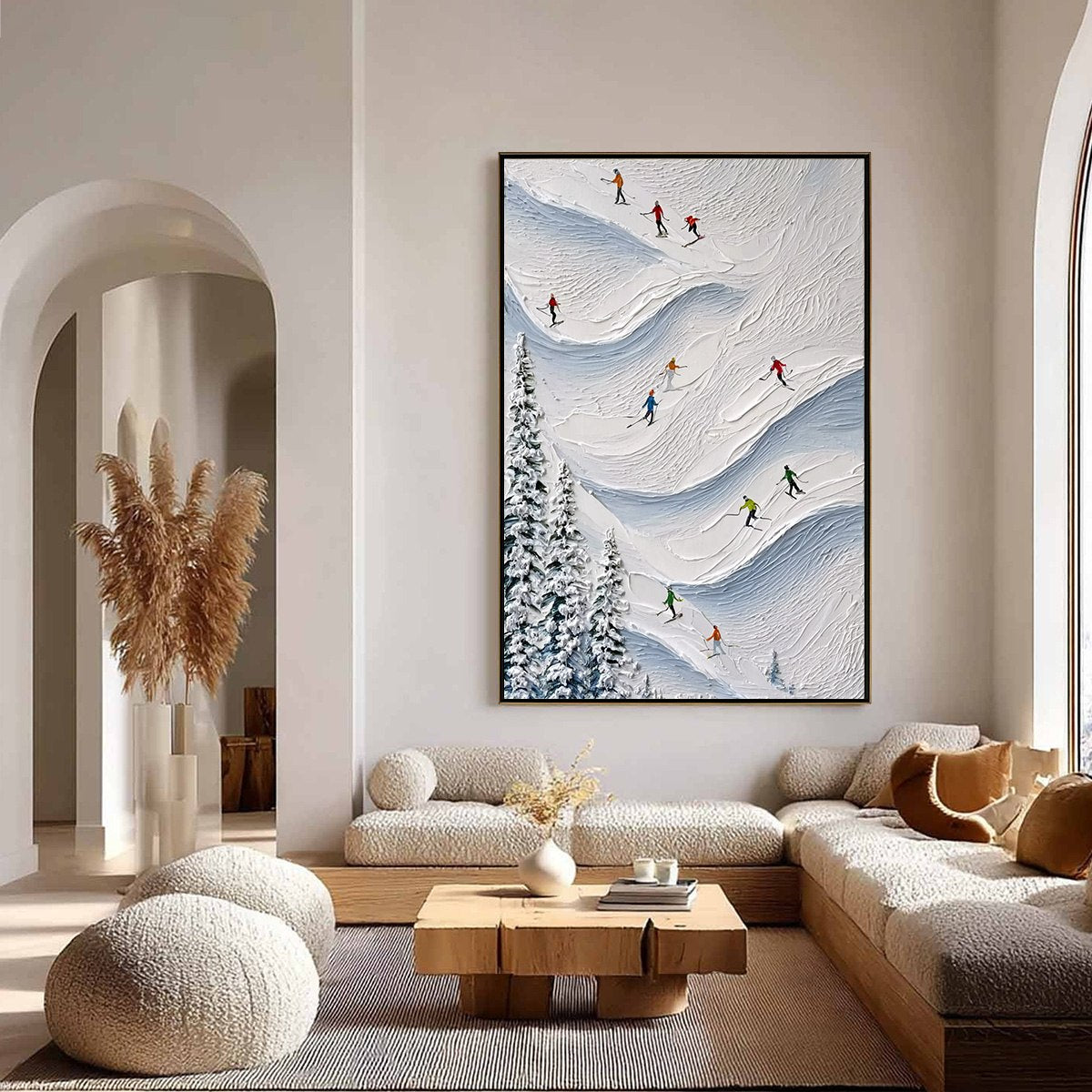 ALPINE RUSH: Textured Impasto Painting of Skiers on a Snowy Mountain - Image 4