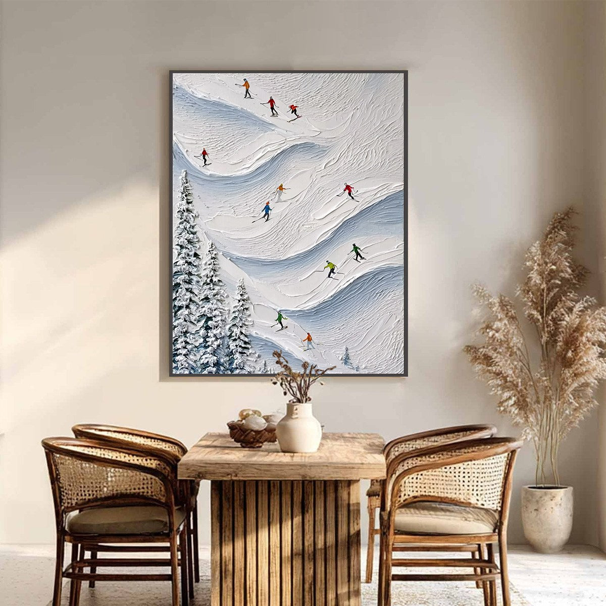 ALPINE RUSH: Textured Impasto Painting of Skiers on a Snowy Mountain - Image 6