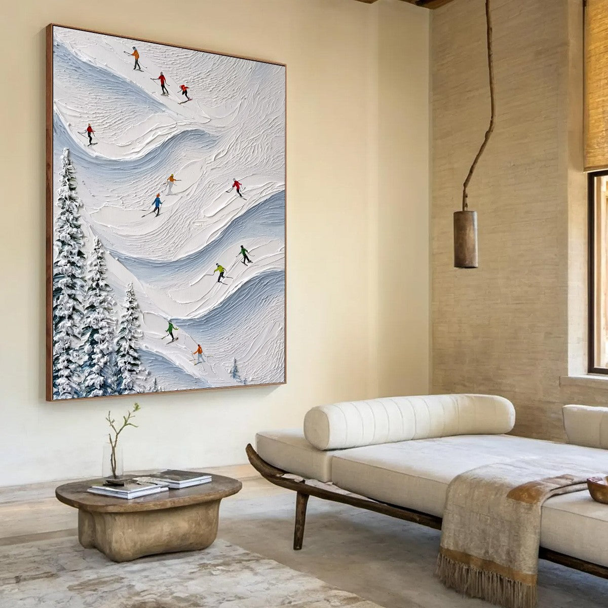 ALPINE RUSH: Textured Impasto Painting of Skiers on a Snowy Mountain - Image 8
