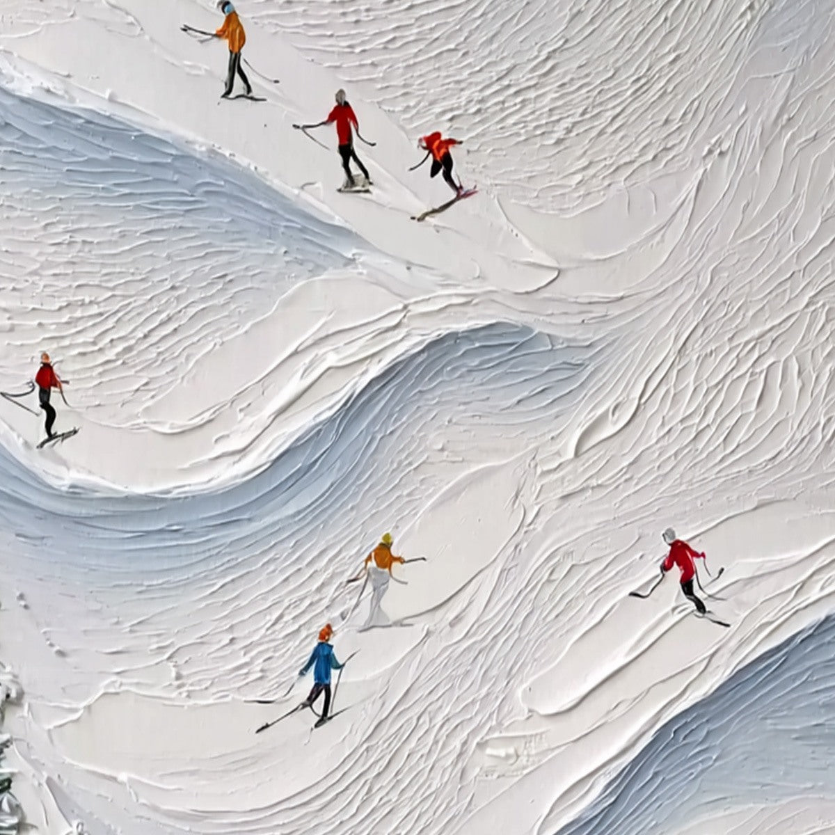 ALPINE RUSH: Textured Impasto Painting of Skiers on a Snowy Mountain - Image 5