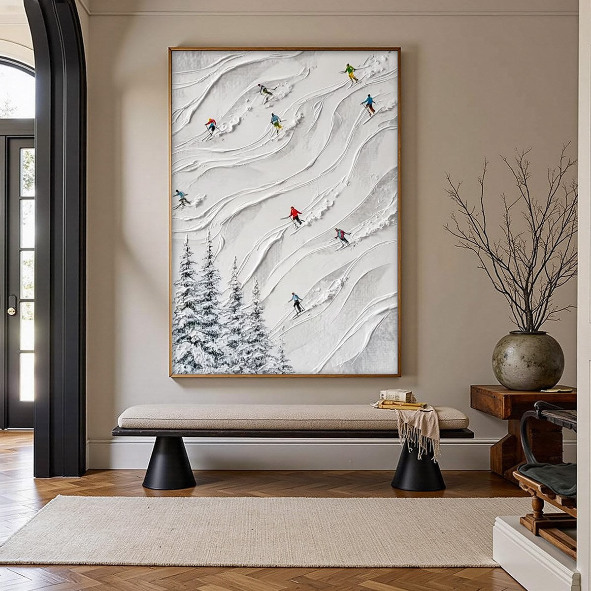 ALPINE RUSH: Textured Impasto Painting of Skiers on a Snowy Mountain - Image 2