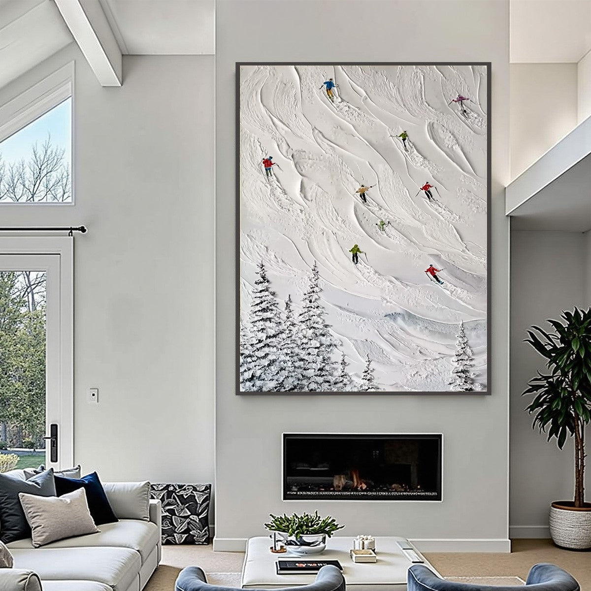ALPINE RUSH: Textured Impasto Painting of Skiers on a Snowy Mountain - Image 4