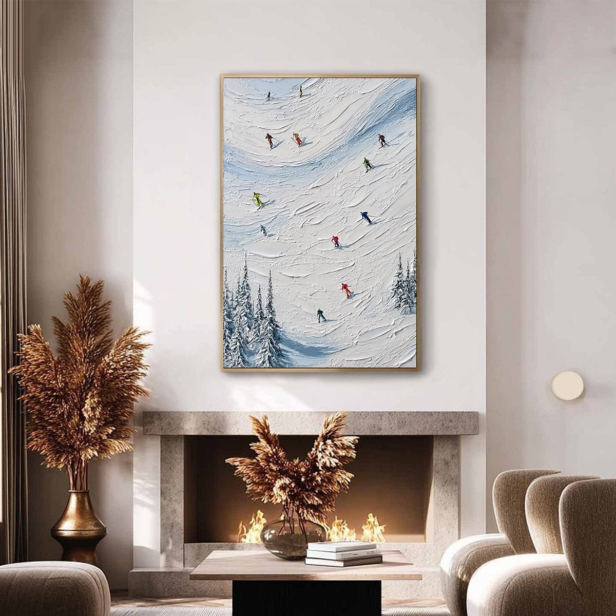 ALPINE RUSH: Textured Impasto Painting of Skiers on a Snowy Mountain - Image 4