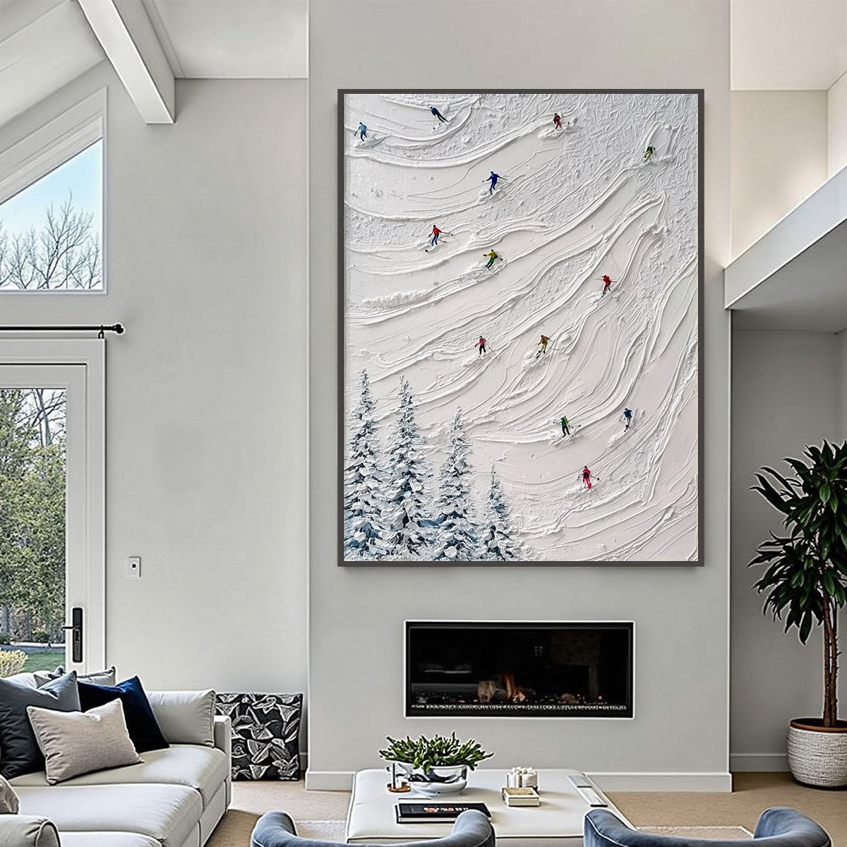 ALPINE RUSH: Textured Impasto Painting of Skiers on a Snowy Mountain - Image 6