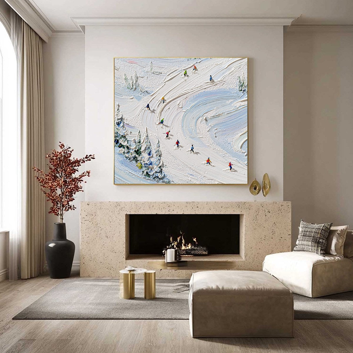 ALPINE RUSH: Textured Impasto Painting of Skiers on a Snowy Mountain - Image 6