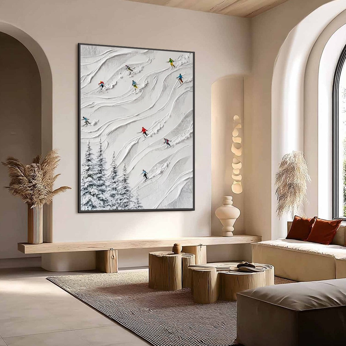 ALPINE RUSH: Textured Impasto Painting of Skiers on a Snowy Mountain - Image 7