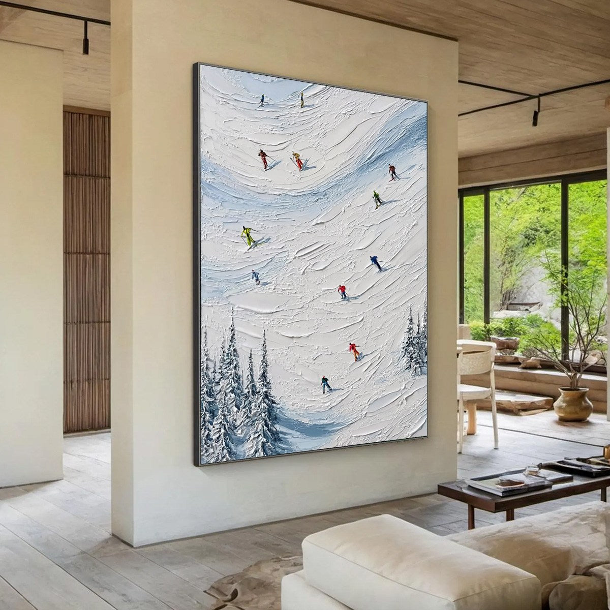 ALPINE RUSH: Textured Impasto Painting of Skiers on a Snowy Mountain - Image 7