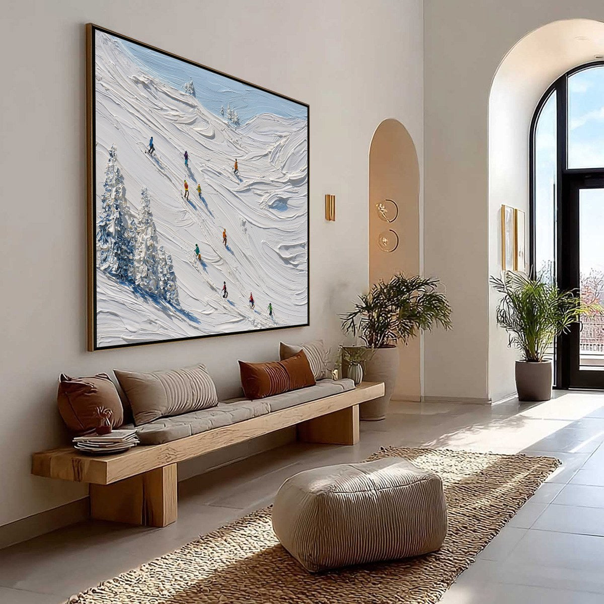 ALPINE RUSH: Textured Impasto Painting of Skiers on a Snowy Mountain - Image 7
