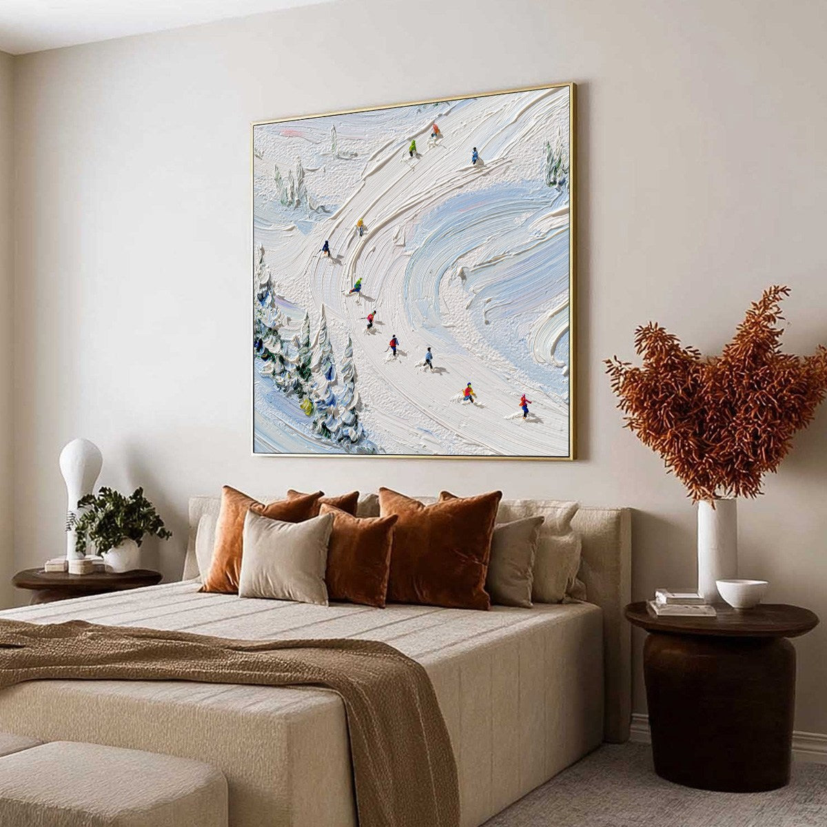 ALPINE RUSH: Textured Impasto Painting of Skiers on a Snowy Mountain - Image 7